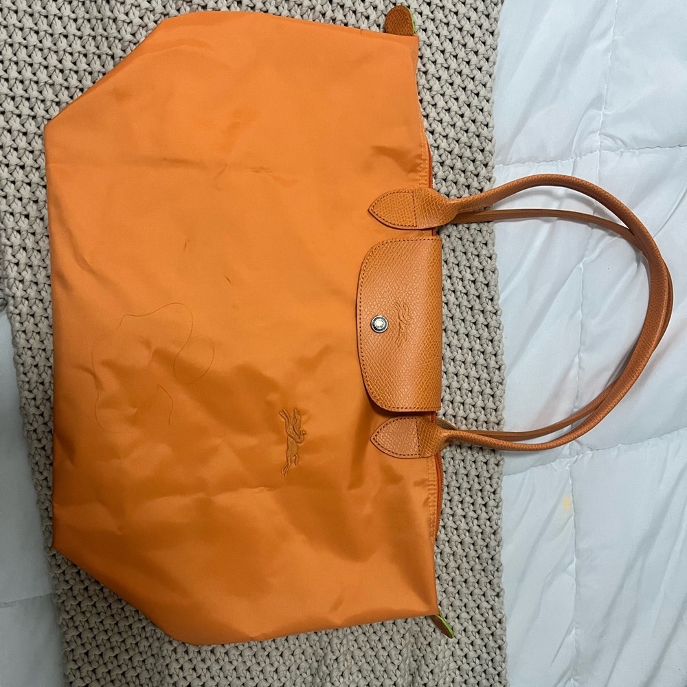 Longchamp Le Pliage Green recycled canvas large Orange Tote Bag